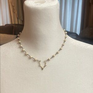 Chic Cream Beaded Necklace with Deer Pendant